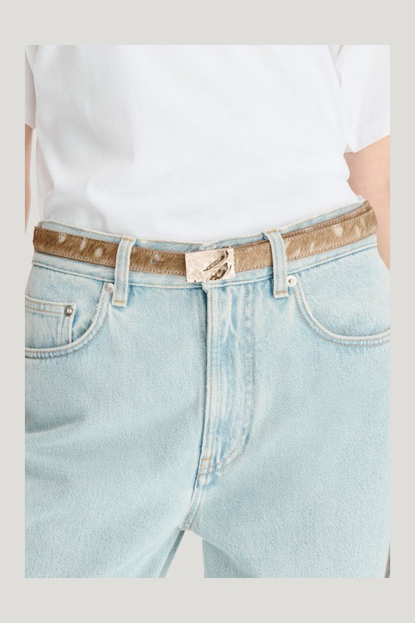 CHARLOTTE Deer print pony-effect leather belt — model front