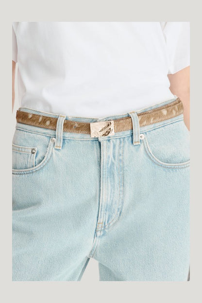 CHARLOTTE Deer print pony-effect leather belt — model front
