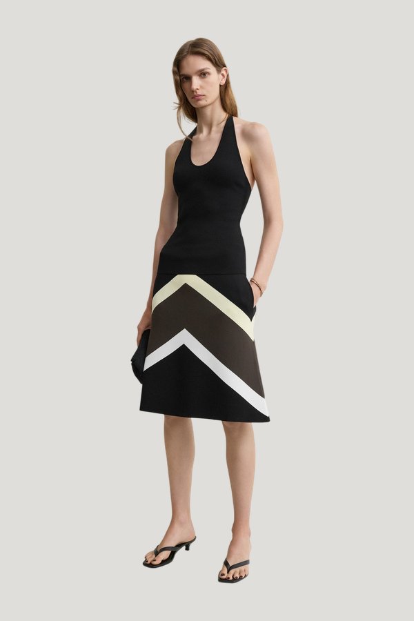 Chevron stripe skirt — model front