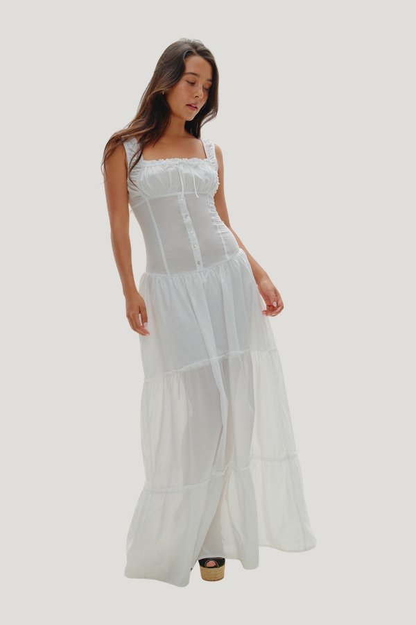 Christabelle Ruffle Maxi Dress - Sunrose — model front