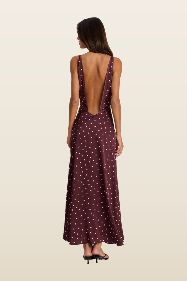 Cici Maxi Dress Pink Polkadot — model back