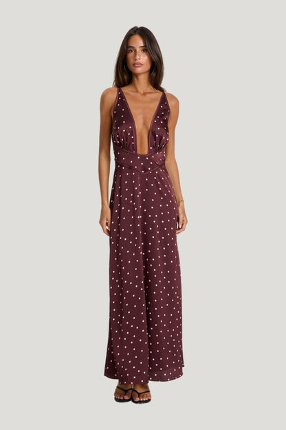 Cici Maxi Dress Pink Polkadot — model front