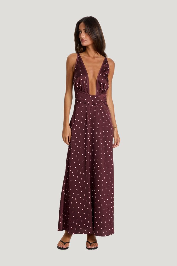 Cici Maxi Dress Pink Polkadot — model side