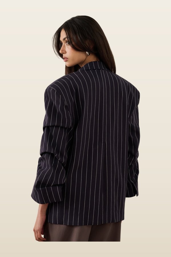Cinched Sleeve Boxy Blazer — model back