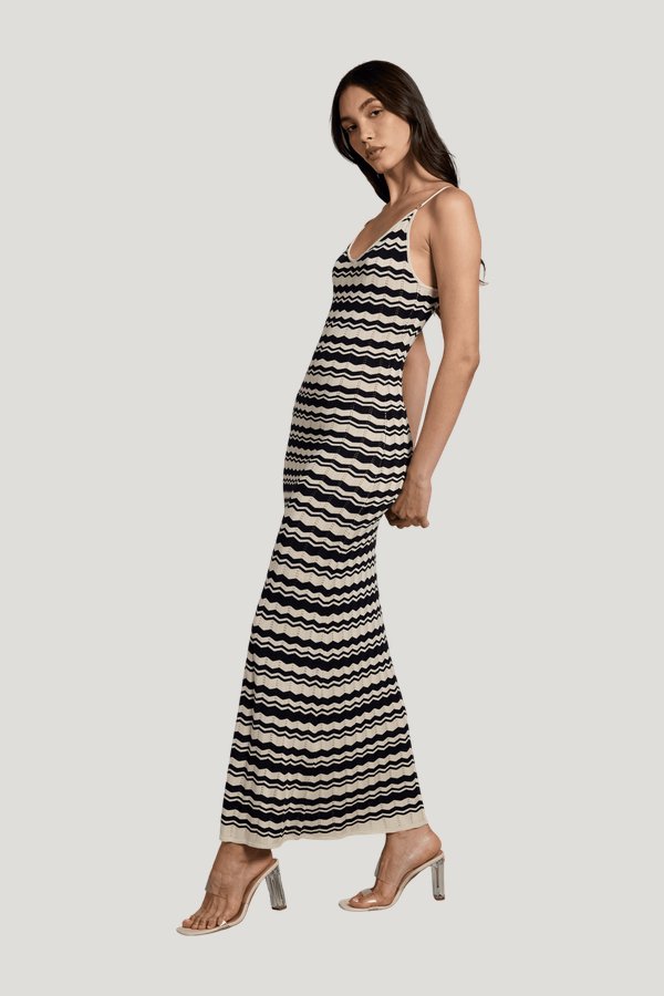 Cindy Crochet Maxi Dress (Ecru Ink — model side