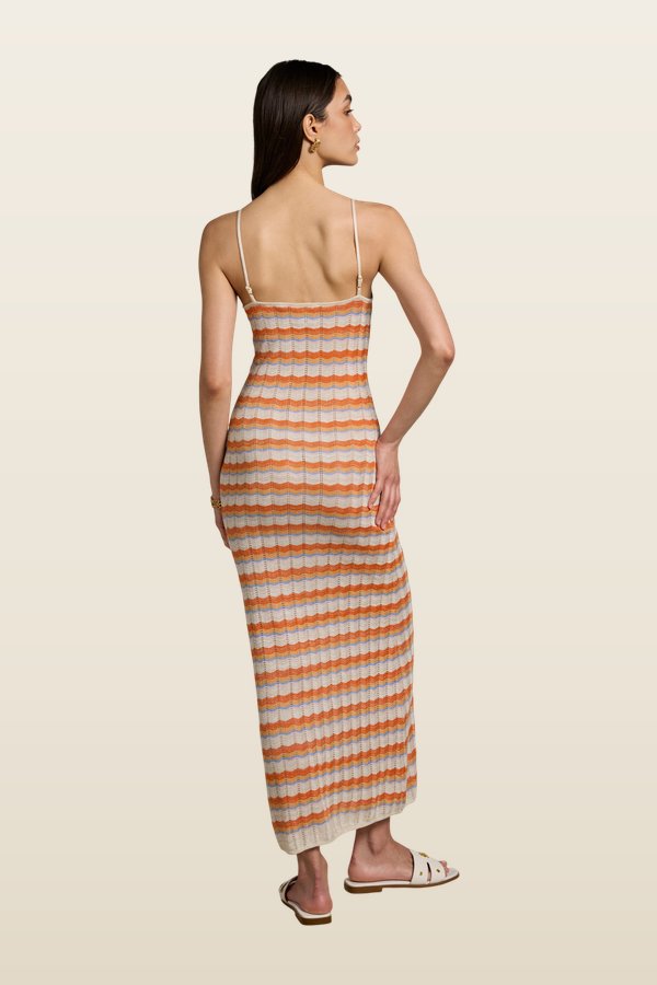Cindy Crochet Maxi Dress (Sunset Stripe) — model back