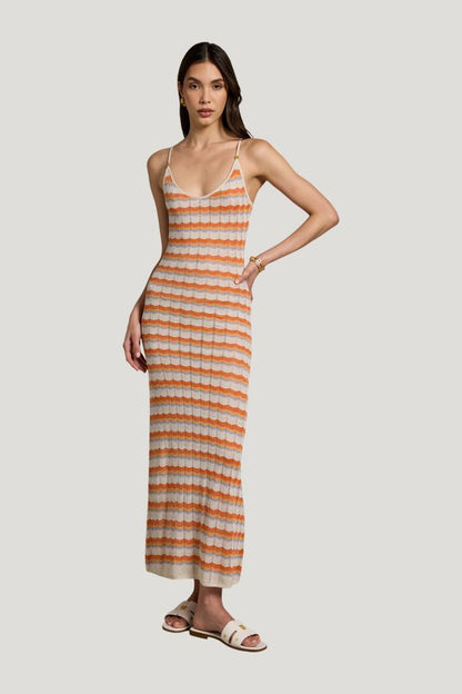 Cindy Crochet Maxi Dress (Sunset Stripe) — model front