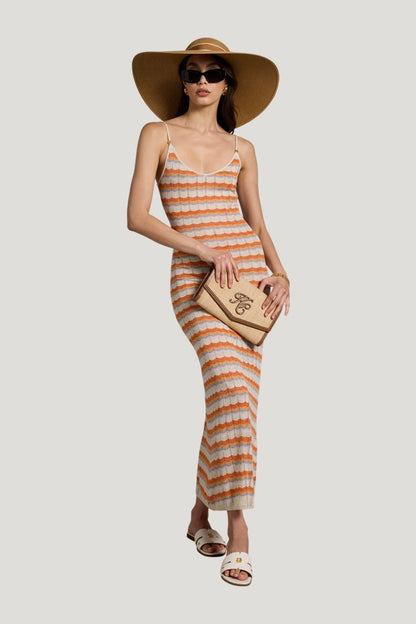 Cindy Crochet Maxi Dress (Sunset Stripe) — model side