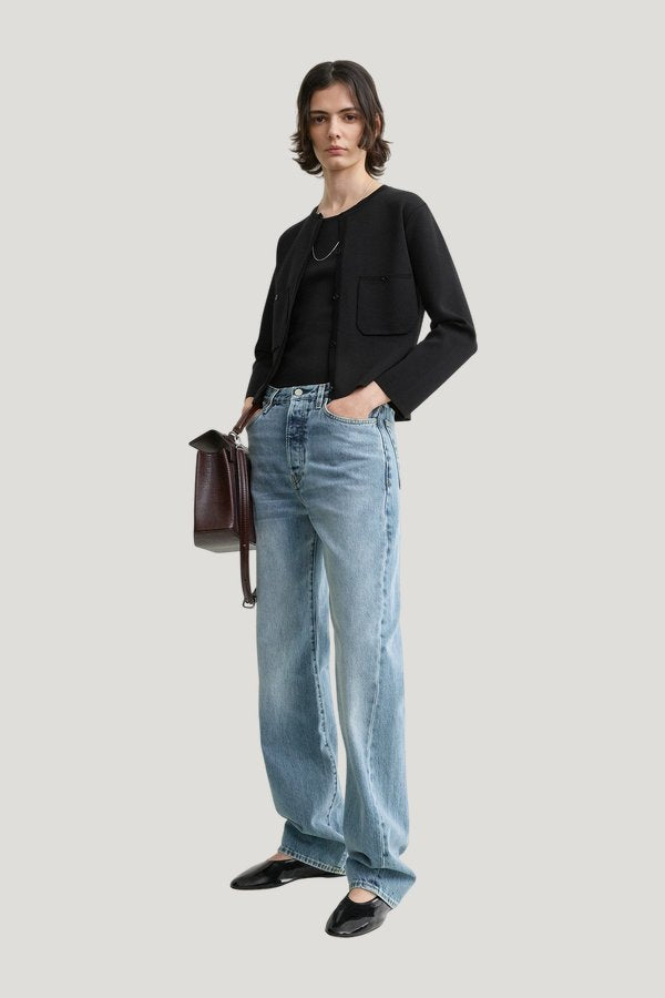 Classic compact knit cardigan — model front