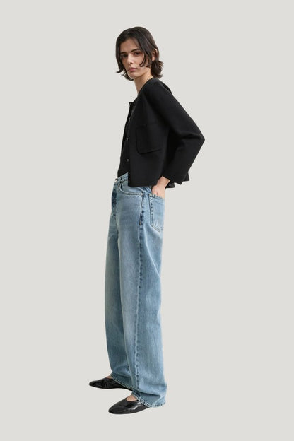 Classic compact knit cardigan — model side