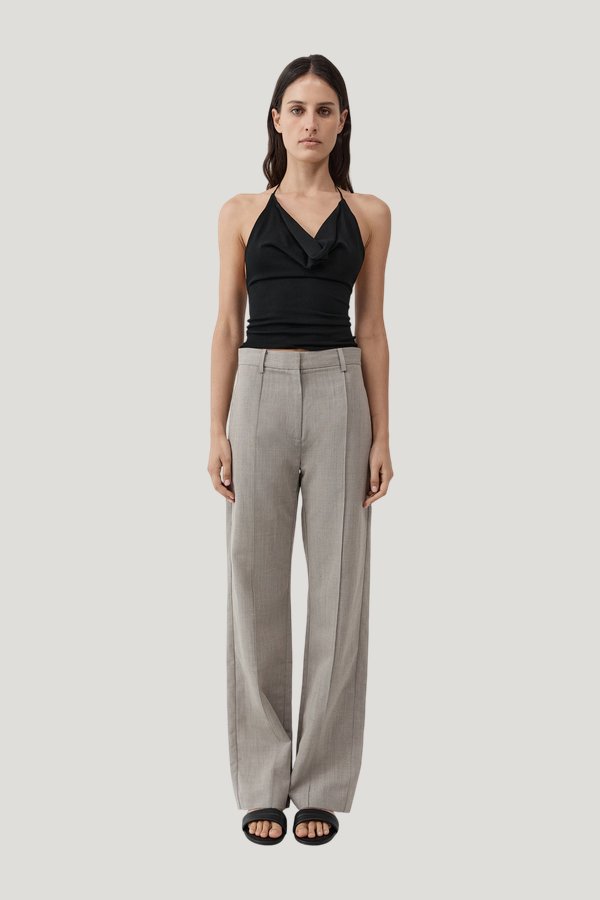 Classic Pintuck Pants - Pebble Melange — model front