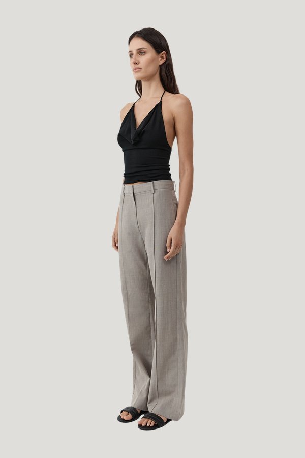 Classic Pintuck Pants - Pebble Melange — model side