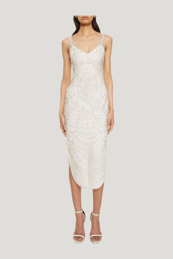 Cobweb Midi Dress - Pearl — model front