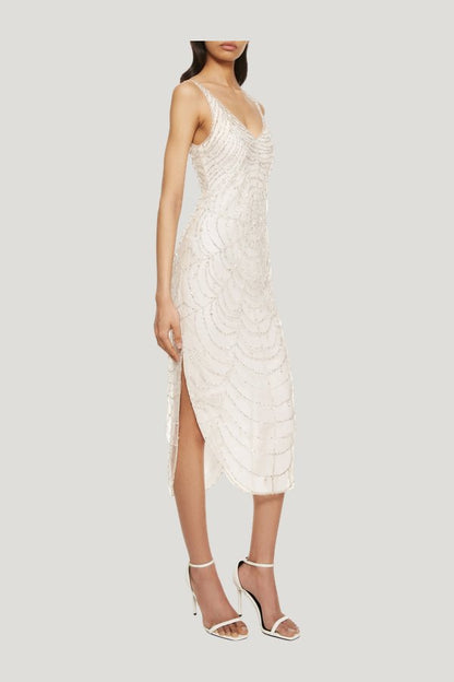Cobweb Midi Dress - Pearl — model side