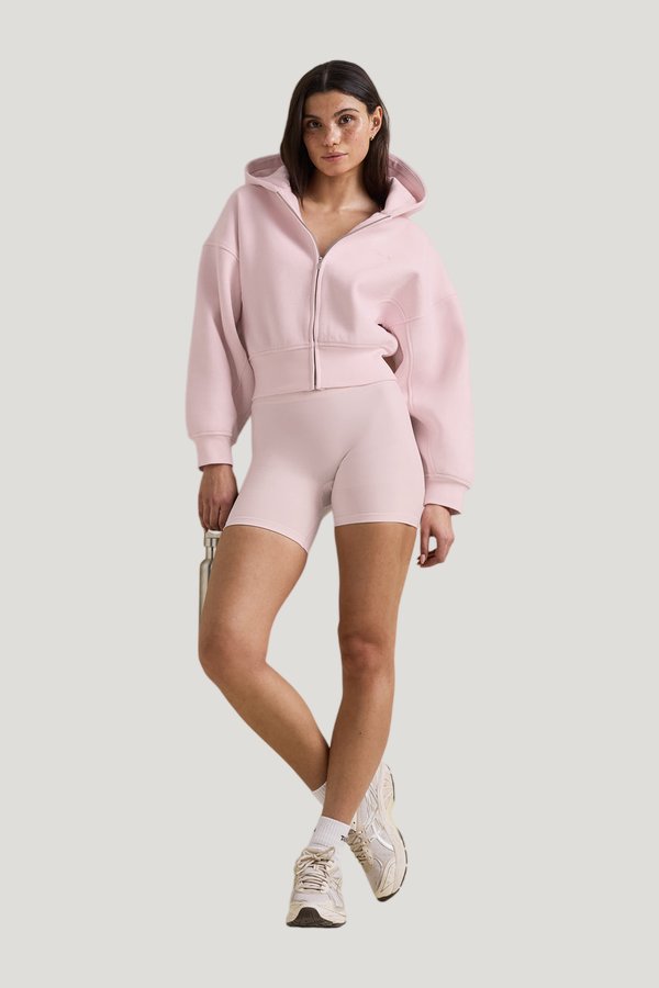 Cocoon Zip Through Hoodie - Ballet — model front