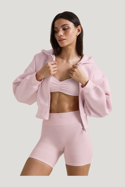 Cocoon Zip Through Hoodie - Ballet — model side
