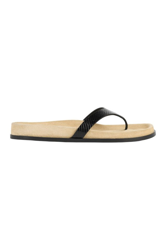 Contoured lizard-embossed flip flops — packshot