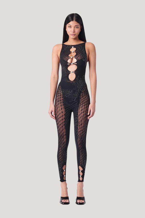 Rhinestoned Janice Jumpsuit Jet — carry 2