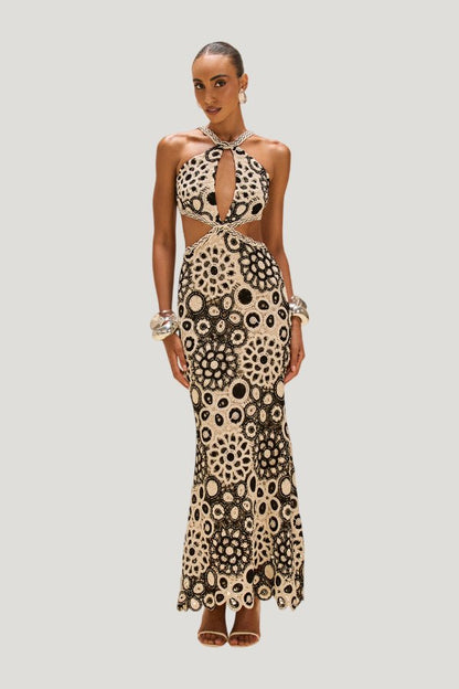 Coral Crochet Maxi Dress — model front