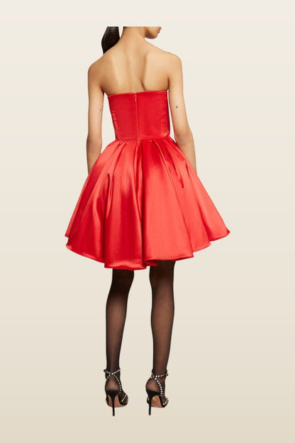 Corset Red Silk Mini Dress — model back