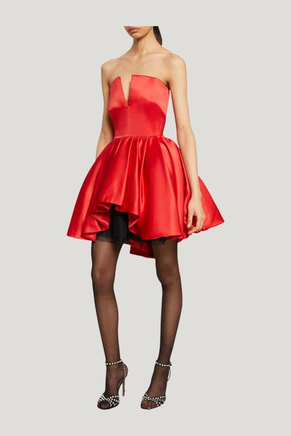 Corset Red Silk Mini Dress — model side