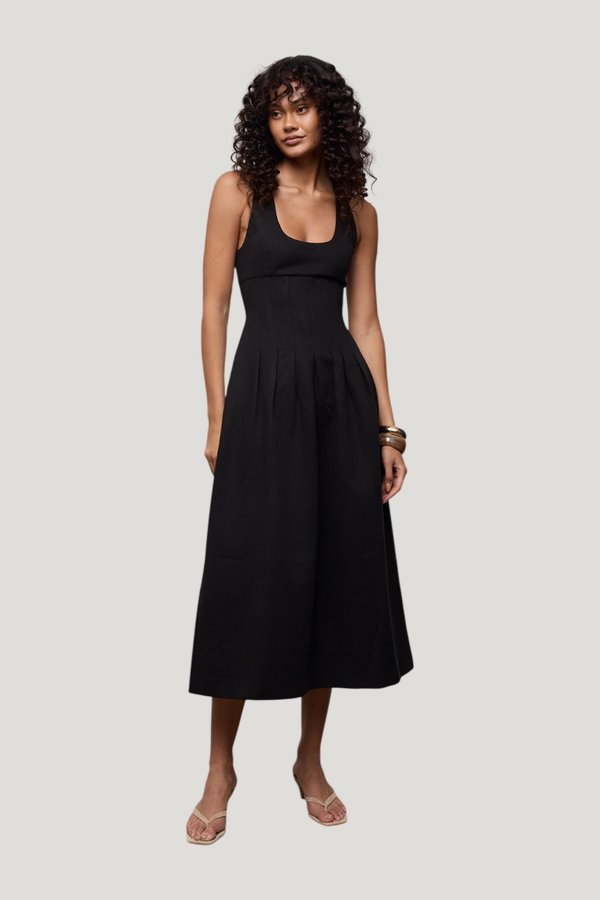 Cotton Mix Cinched Midi Dress — model front