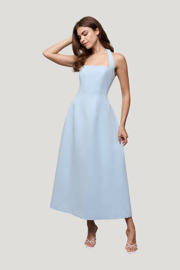 Cotton Mix Halter Midi Dress — model side
