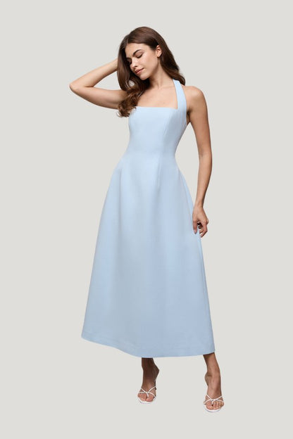 Cotton Mix Halter Midi Dress — model side
