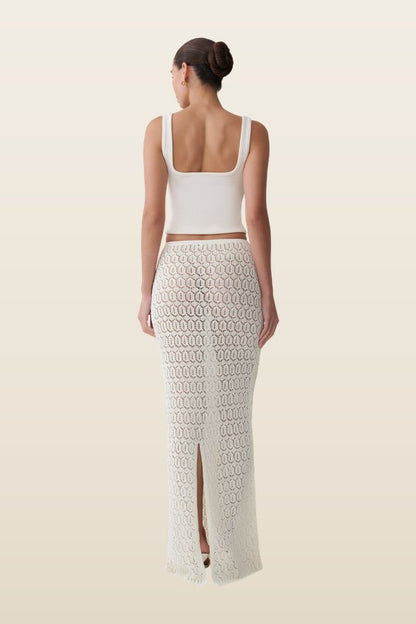Courtney Crochet Knit Maxi Skirt — model back