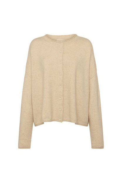 Cozy Knit Boxy Cardigan | Heather Oat — packshot