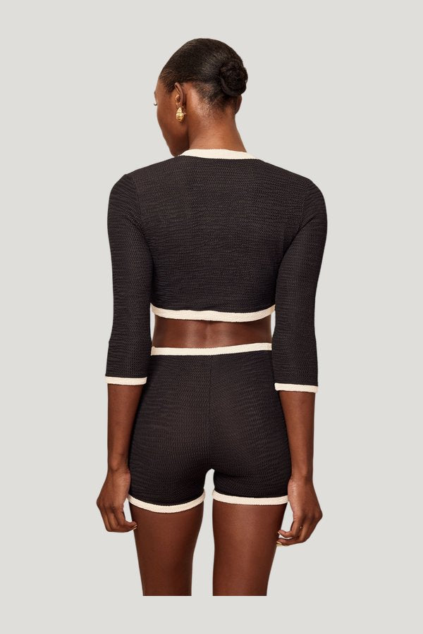Crete Swim Cardi - Black/Ivory Crinkle — model side