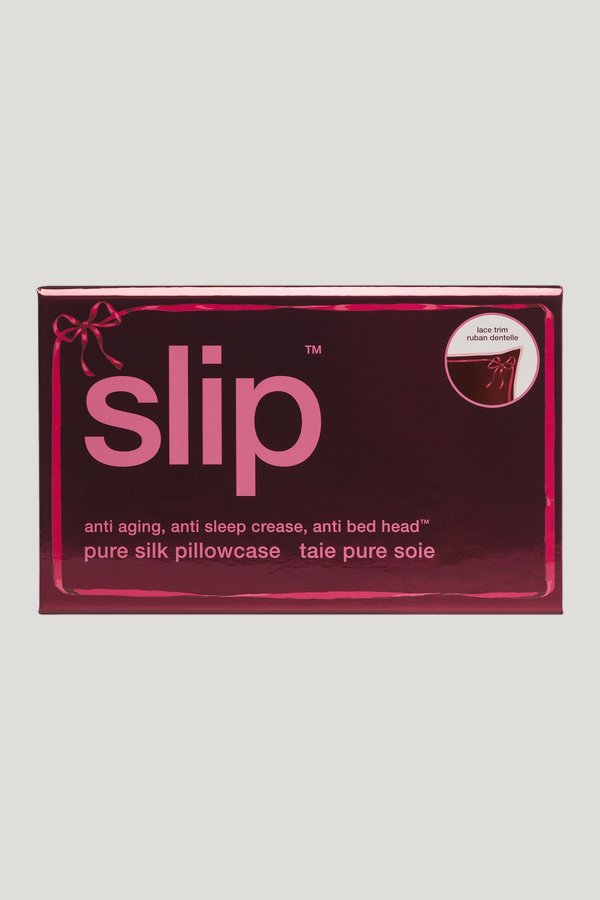 Crimson Kiss Queen Zippered Pillowcase with Lace Trim — model side