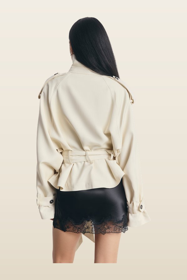 Cropped Funnel Neck Trench — model back