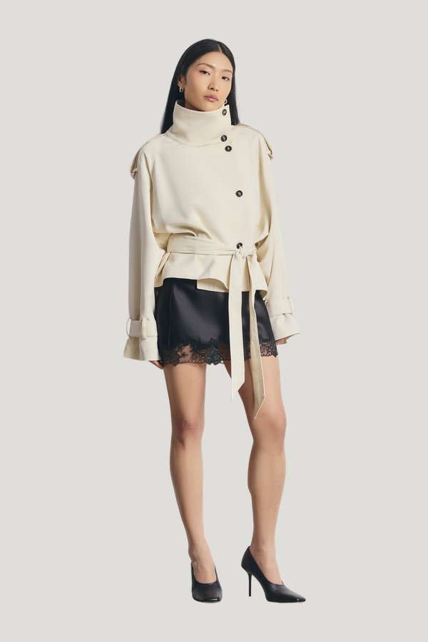 Cropped Funnel Neck Trench — model side