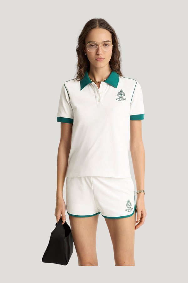 Crown 70s Pique Polo - White/Alpine — model front
