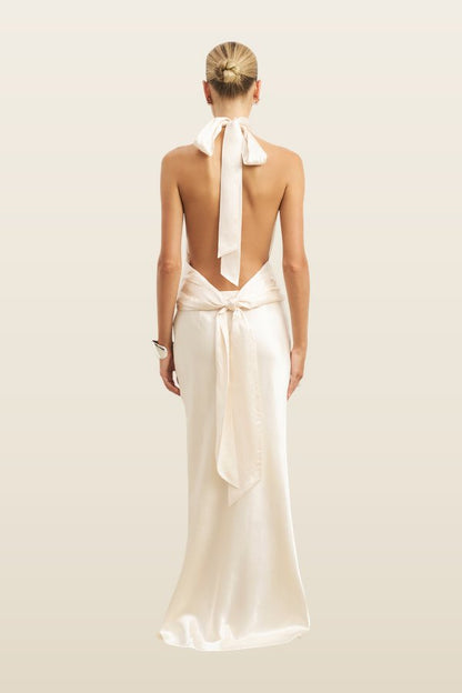 Crushed Satin Bias Cut Maxi Skirt — model back