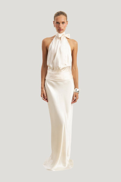 Crushed Satin Bias Cut Maxi Skirt — model front