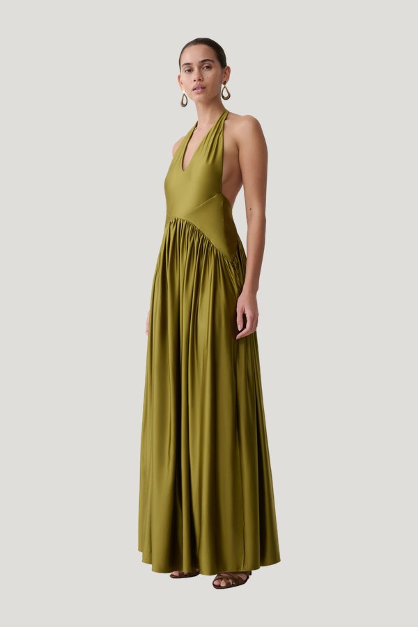 Cypress Halter Maxi Dress — model side