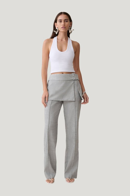 Daisy Wrap Skirt Straight Leg Pants - Charcoal Marle — model front