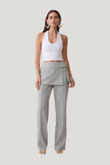 Daisy Wrap Skirt Straight Leg Pants - Charcoal Marle — model front