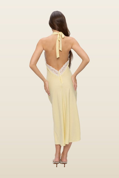 Darcy Satin Midi Dress - Whipped Butter — model back