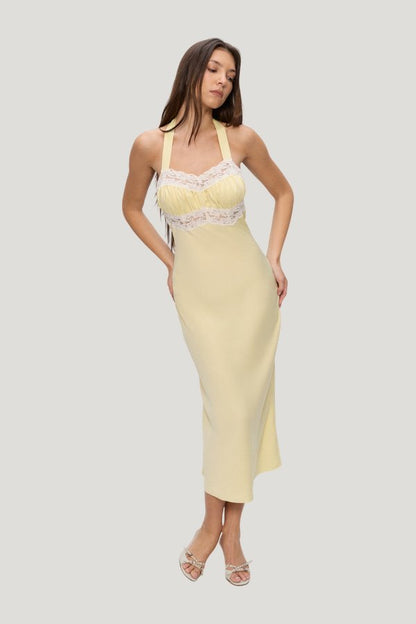 Darcy Satin Midi Dress - Whipped Butter — model front
