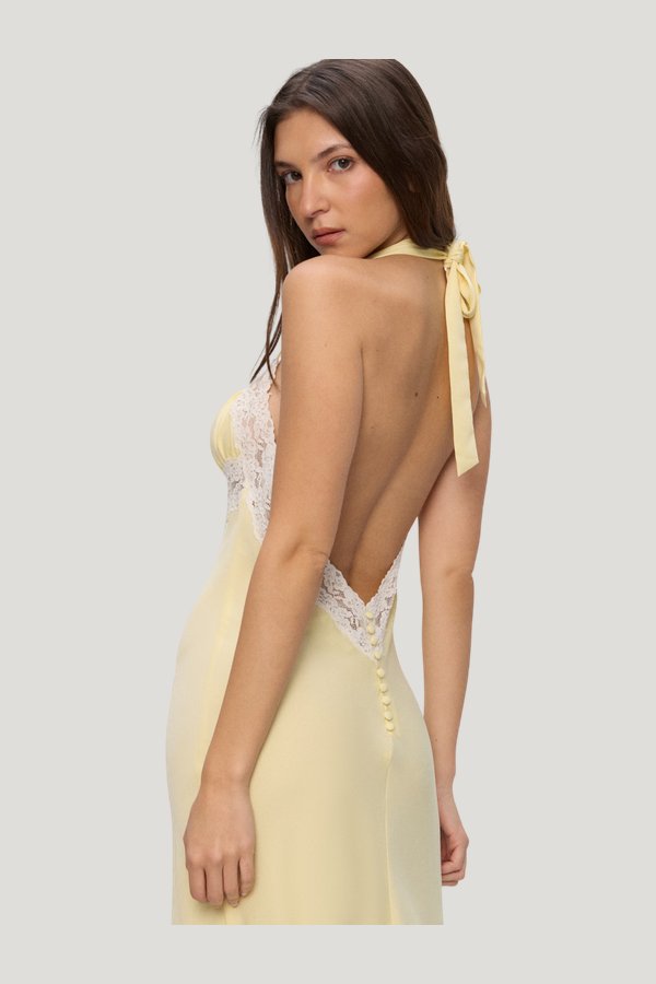 Darcy Satin Midi Dress - Whipped Butter — model side