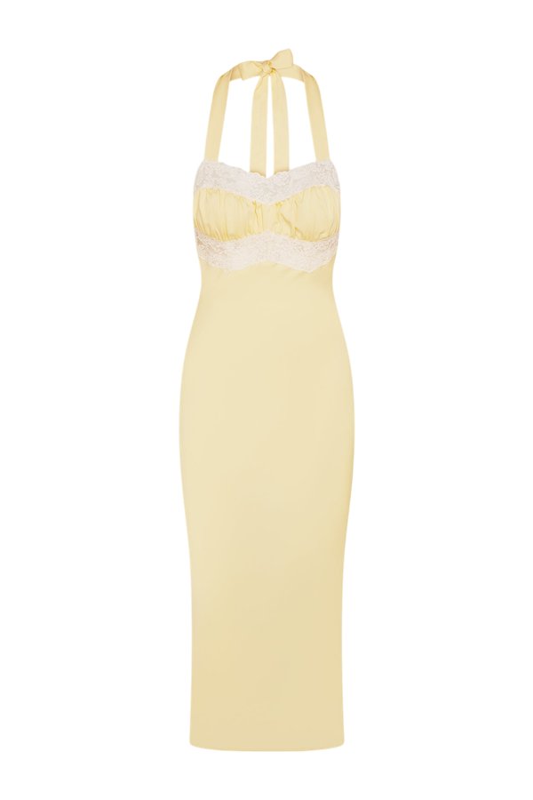 Darcy Satin Midi Dress - Whipped Butter — packshot