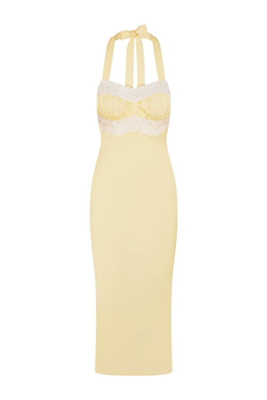 Darcy Satin Midi Dress - Whipped Butter — packshot