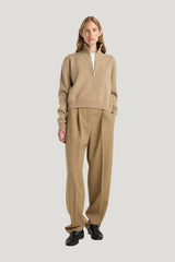 Daria - Single pleat tapered trousers | heritage stripe — model front