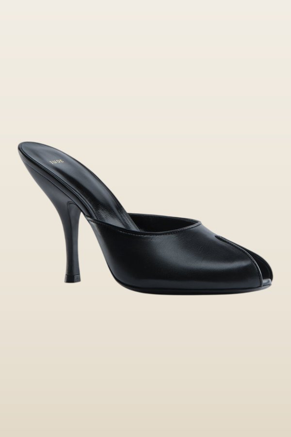 Date Mule in Black Creased Leather — model back