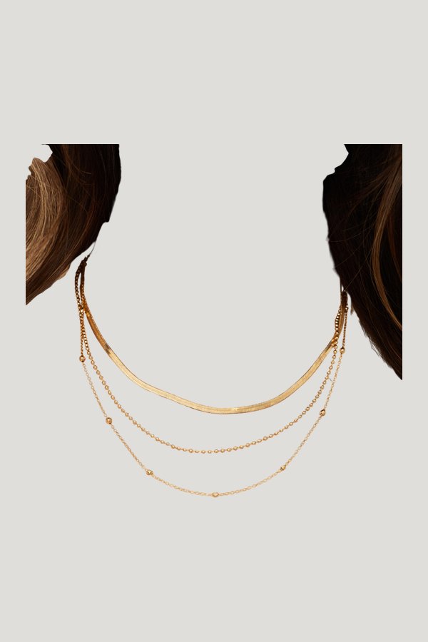 Delia Gold Layered Necklace — model front