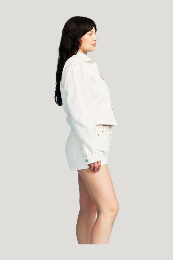 Denim Mini Shorts — model side