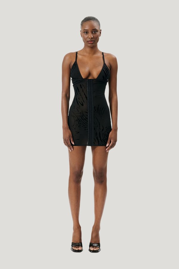 Doll Dress Black Zebra Print — model front